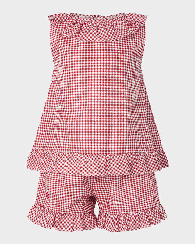 Girl's Gingham Frill Top & Shorts Set, Size 2-10